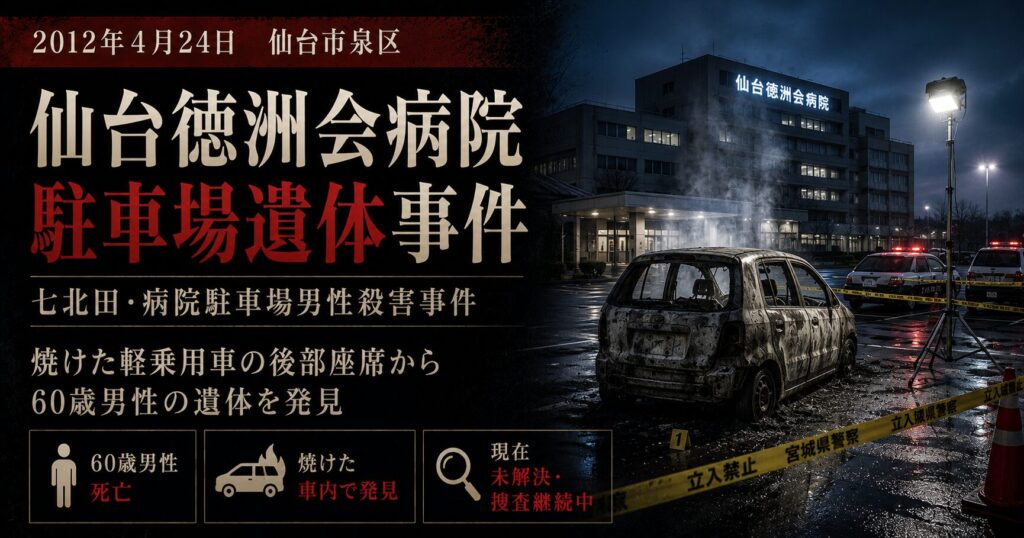 仙台徳洲会病院駐車場遺体事件|焼けた軽乗用車から60歳男性が発見された未解決殺人・死体遺棄事件