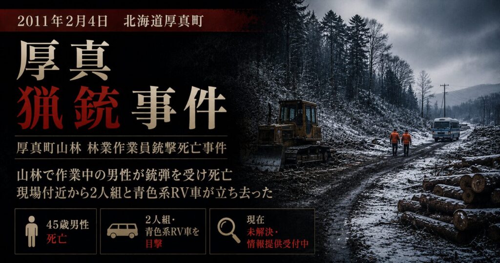 厚真猟銃事件|林業作業員が山林で銃弾を受け死亡した未解決事件